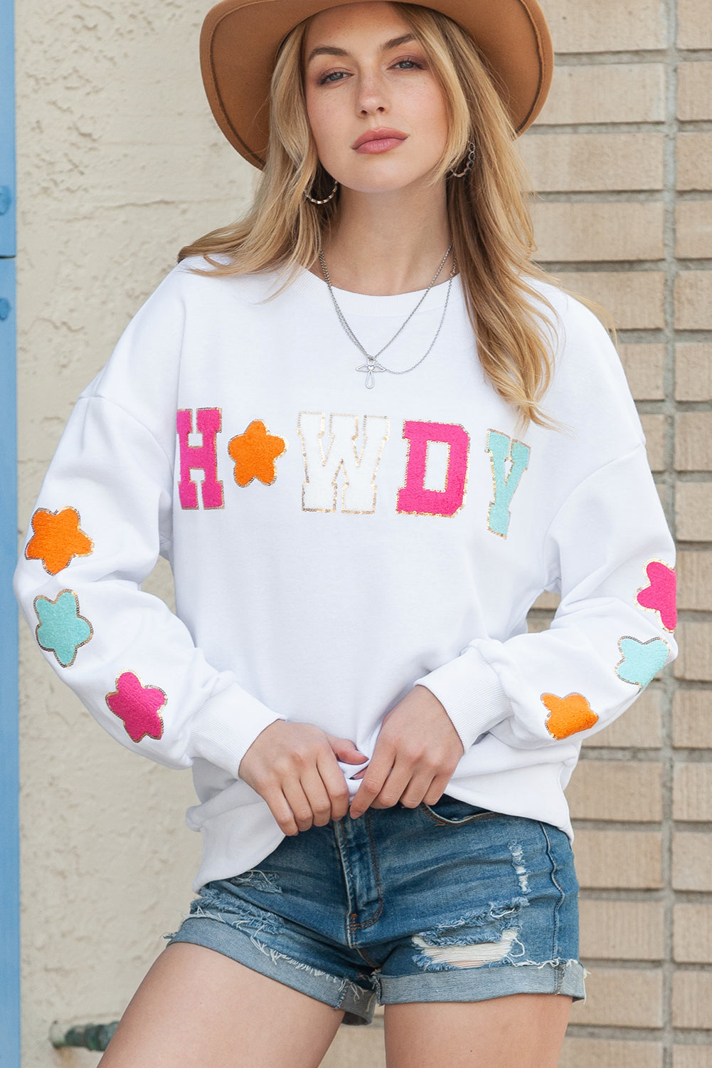 Glitter Howdy Patch Casual Star Sweatshirt