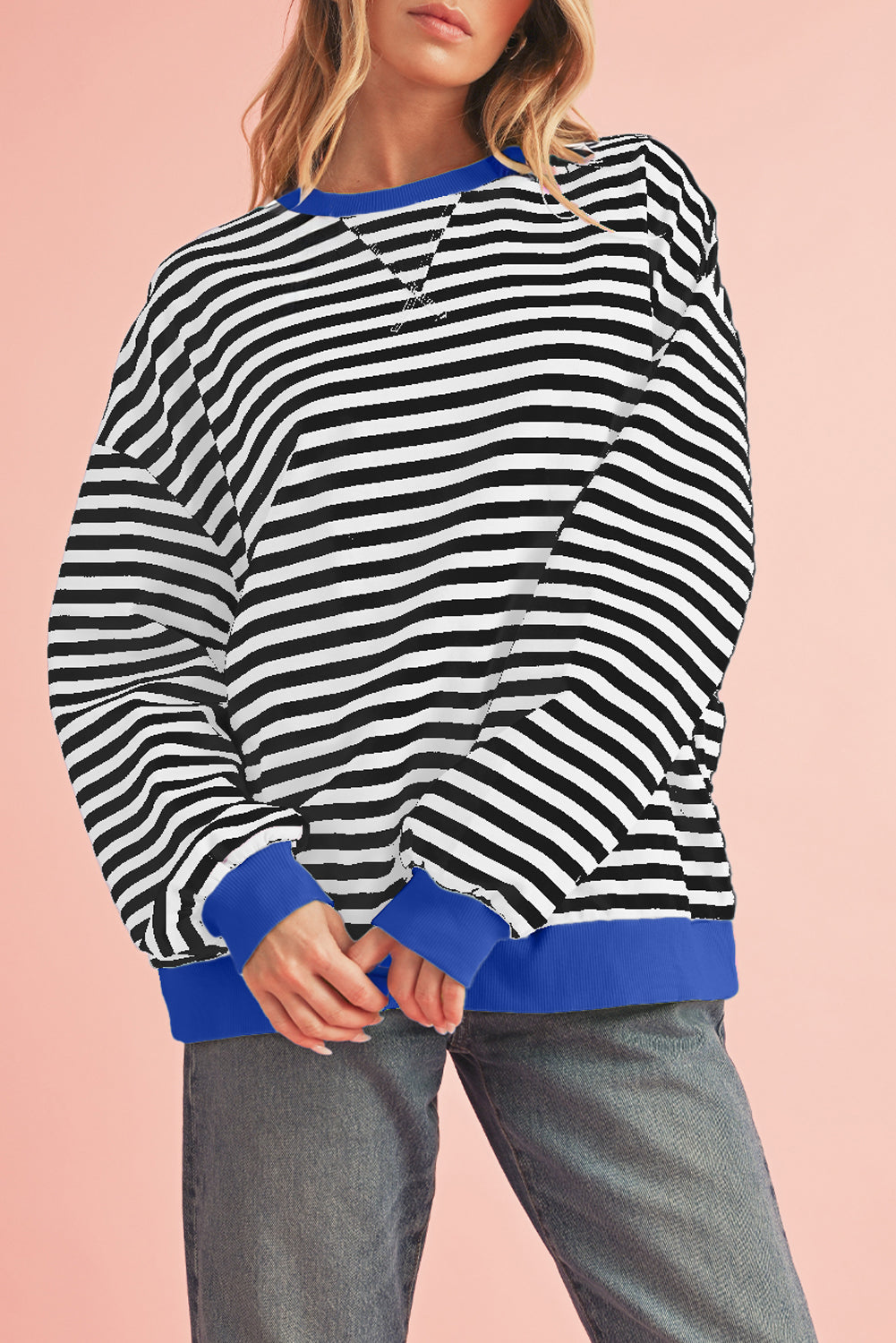 Green Stripe Contrast Edge Oversized Sweatshirt