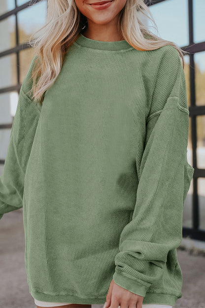 Plain Drop Sleeve Crinkle Rib Oversized Sweatshirt