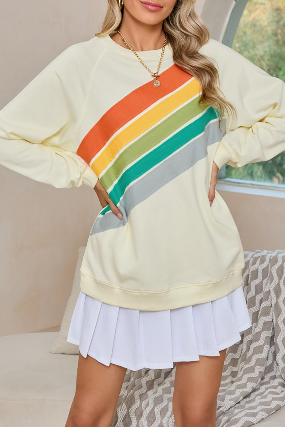 Rainbow Colorblock Pullover Sweatshirt