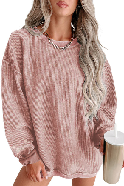 Ribbed Round Neck Drop Sleeve Pullover Sweatshirt