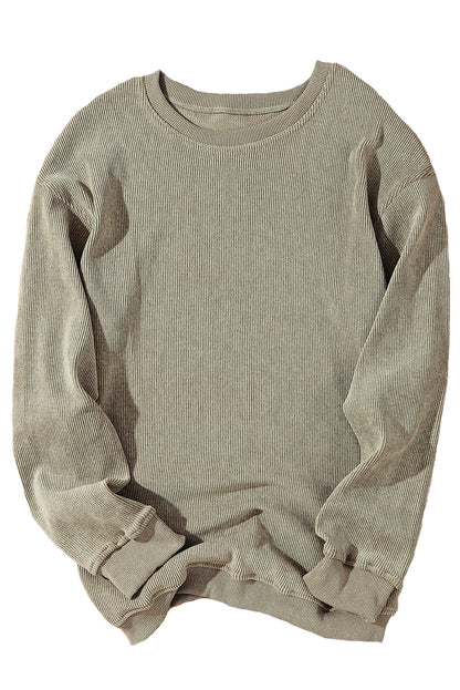 Ribbed Round Neck Drop Sleeve Pullover Sweatshirt