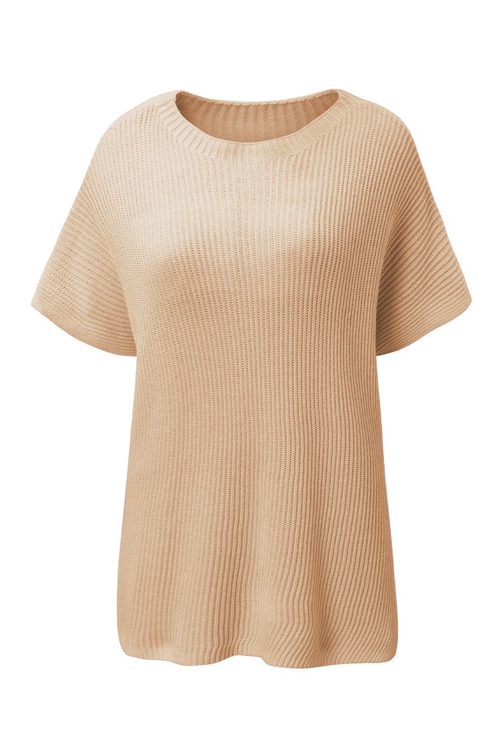 Apricot Side Slit Short Sleeve Oversized Sweater