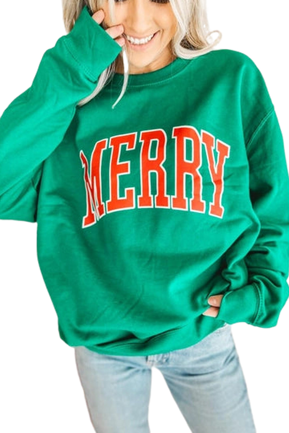 White Tinsel Merry Drop Sleeve Christmas Sweatshirt