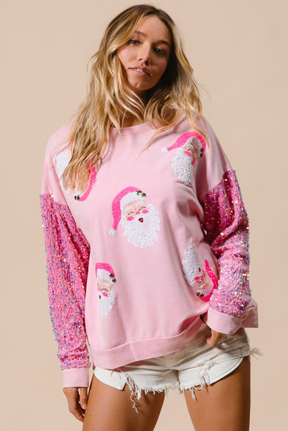 Pink Sequined Santa Claus Long Sleeve Christmas Sweatshirt