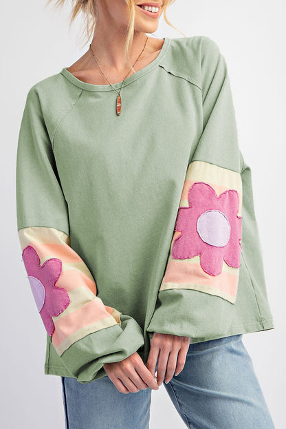 Flower Patchwork Exposed Seam Raglan Sleeve Top