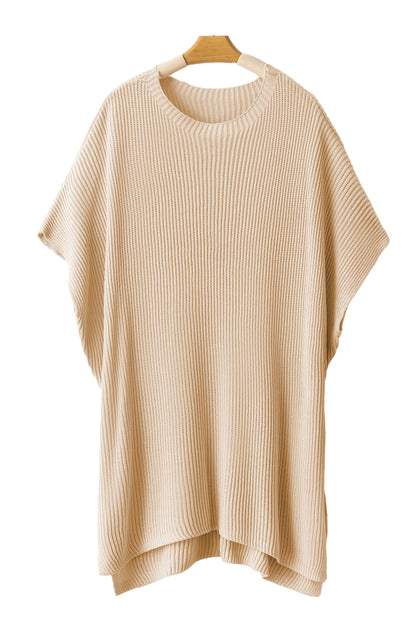 Apricot Side Slit Short Sleeve Oversized Sweater