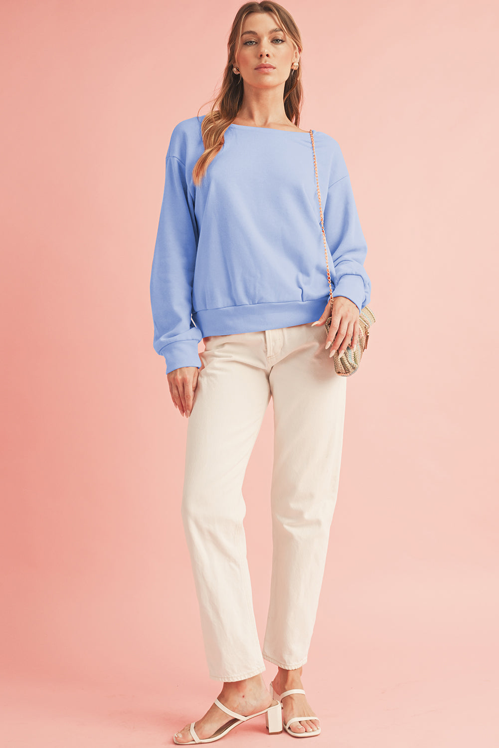 Pale Chestnut Bowknot Dewback Round Neck Sweatshirt