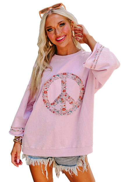 Light Pink Floral Peace Sign Drop Shoulder Top