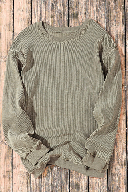 Ribbed Round Neck Drop Sleeve Pullover Sweatshirt