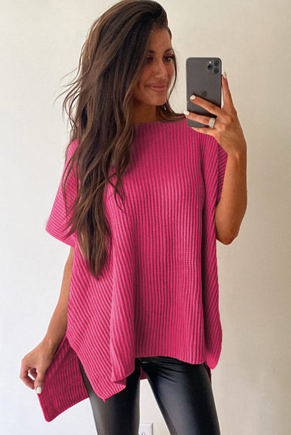 Side Slit Short Sleeve Oversized Sweater