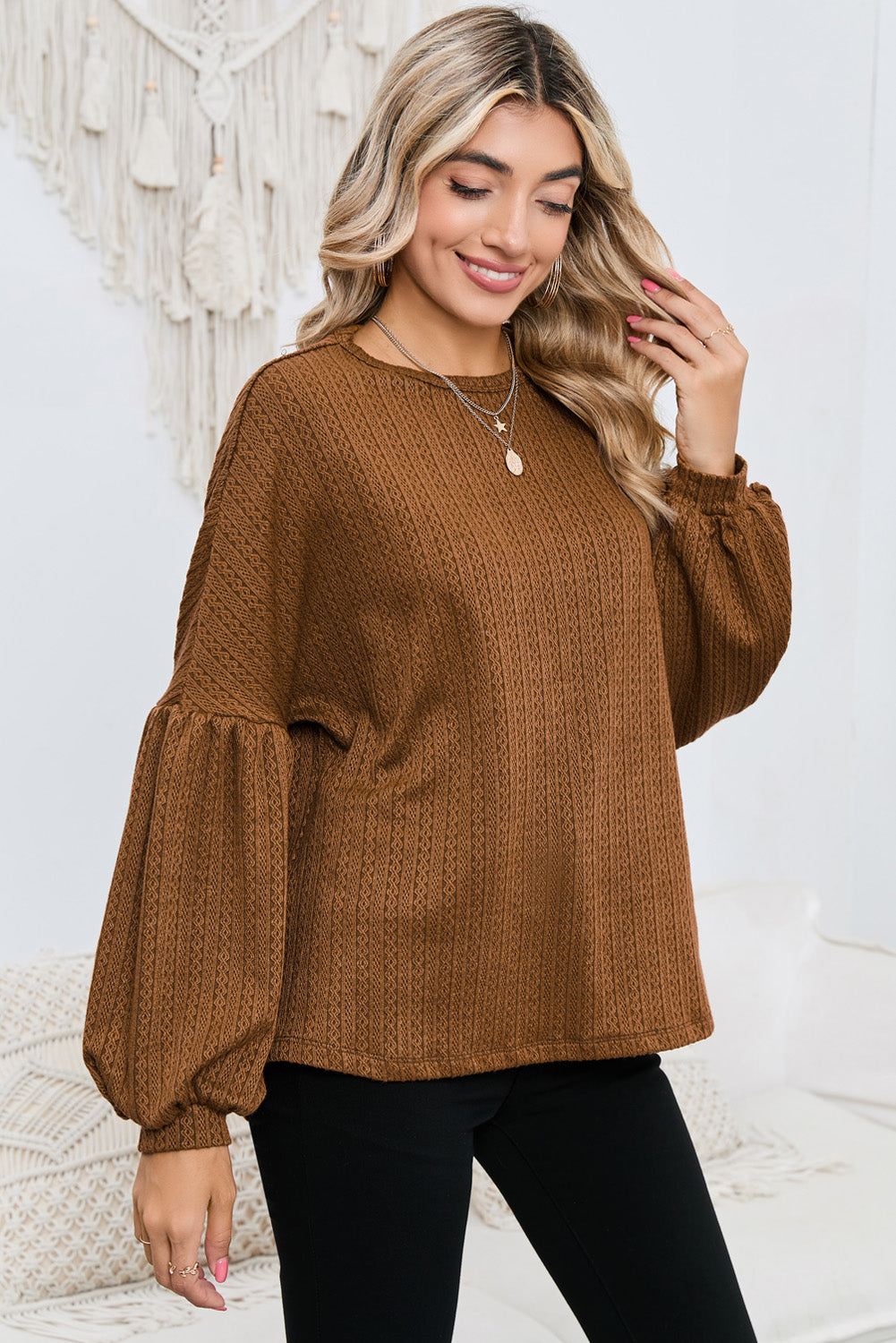 Textured Lantern Sleeve Top