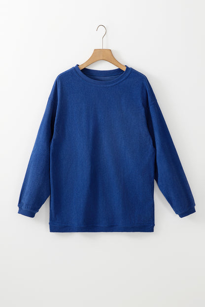 Plain Drop Sleeve Crinkle Rib Oversized Sweatshirt