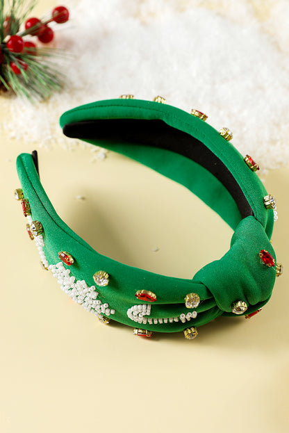 Dark Green Christmas Rice Beaded Rhinestone Wide Headband