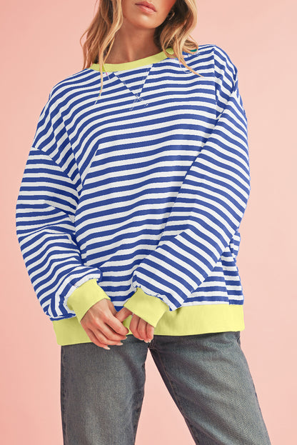 Green Stripe Contrast Edge Oversized Sweatshirt