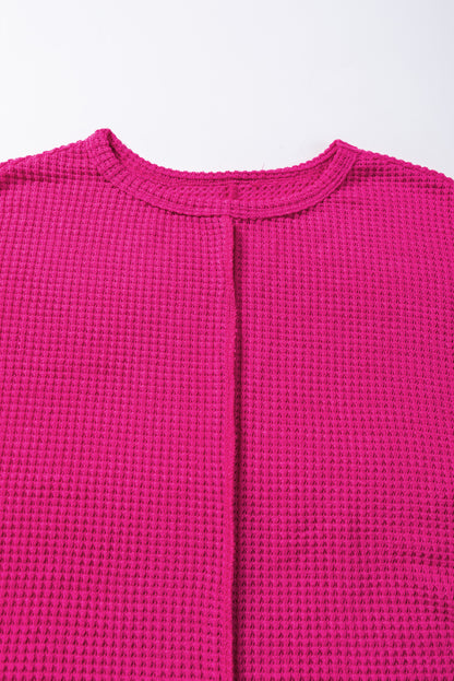 Textured Center Seam Long Sleeve Split Top