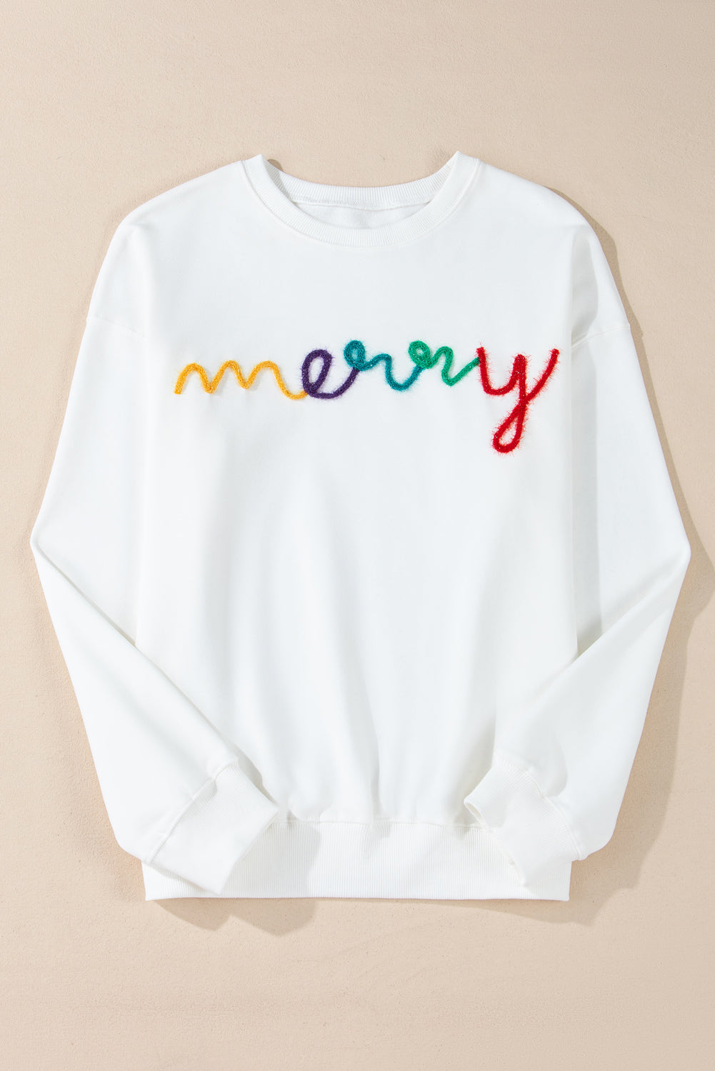 White Tinsel Merry Drop Sleeve Christmas Sweatshirt