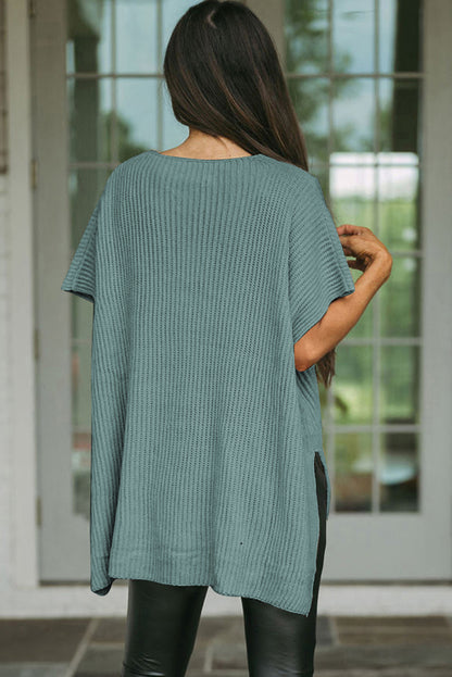 Apricot Side Slit Short Sleeve Oversized Sweater