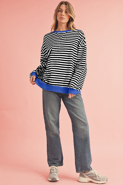 Green Stripe Contrast Edge Oversized Sweatshirt