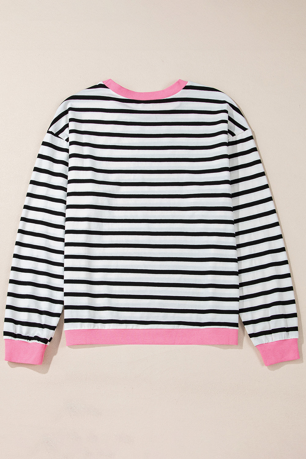 Bright Green Striped Contrast Trim Long Sleeve Top