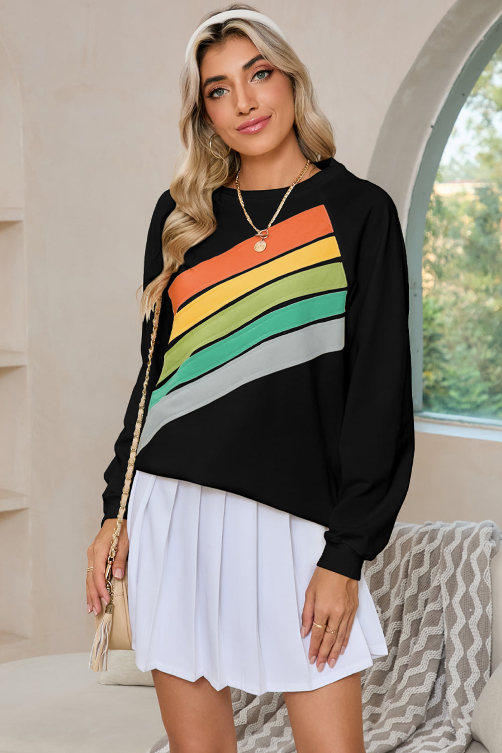 Rainbow Colorblock Pullover Sweatshirt