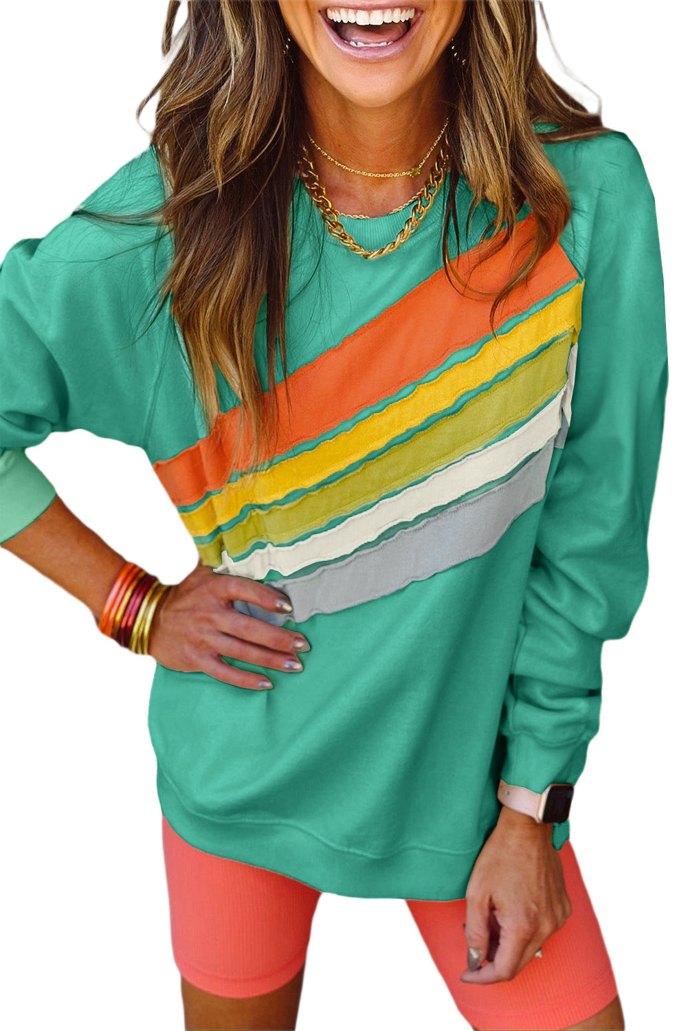 Rainbow Colorblock Pullover Sweatshirt