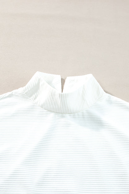 Mock Neck Drop Shoulder Ribbed Top