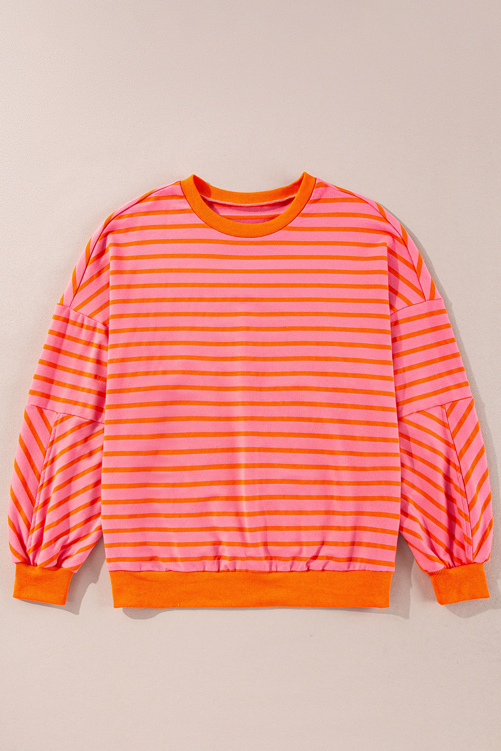 Orange Stripe Drop Shoulder Crew Neck Loose Sweatshirt