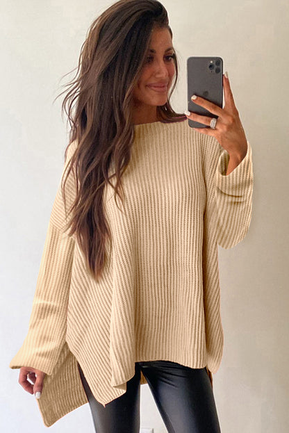 Plain Side Slits Oversized Sweater