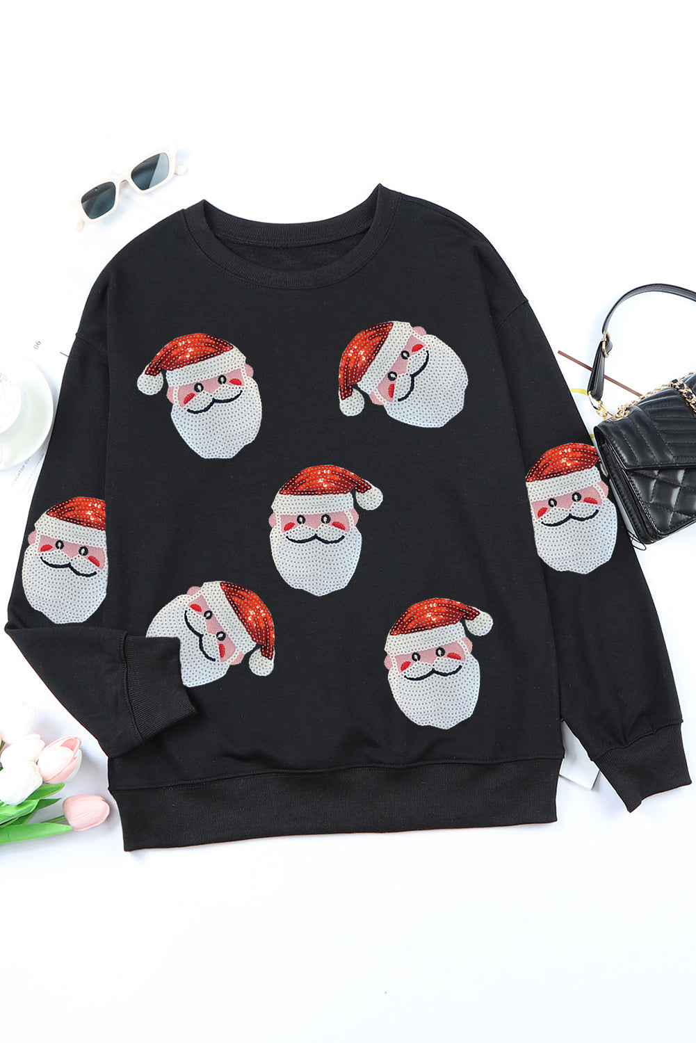 Sequins Santa Claus Graphic Christmas Sweatshirt