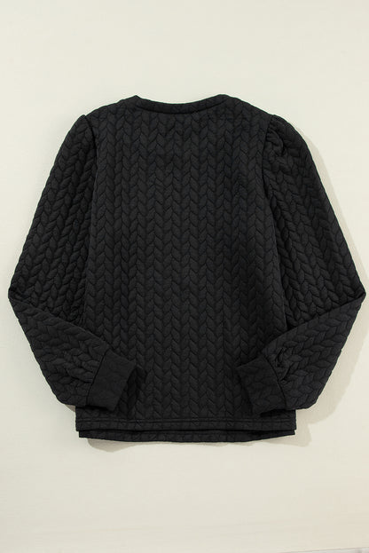 Quilted Puff Sleeve Sweatshirt