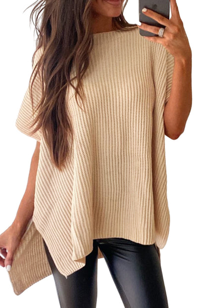 Side Slit Short Sleeve Oversized Sweater