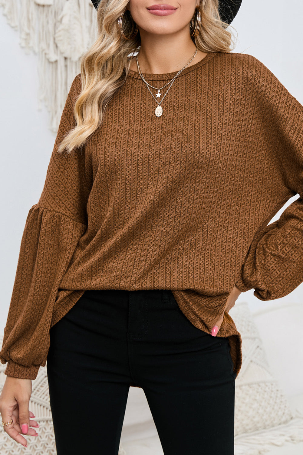 Textured Lantern Sleeve Top