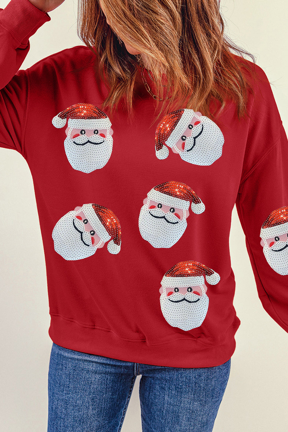 Sequins Santa Claus Graphic Christmas Sweatshirt