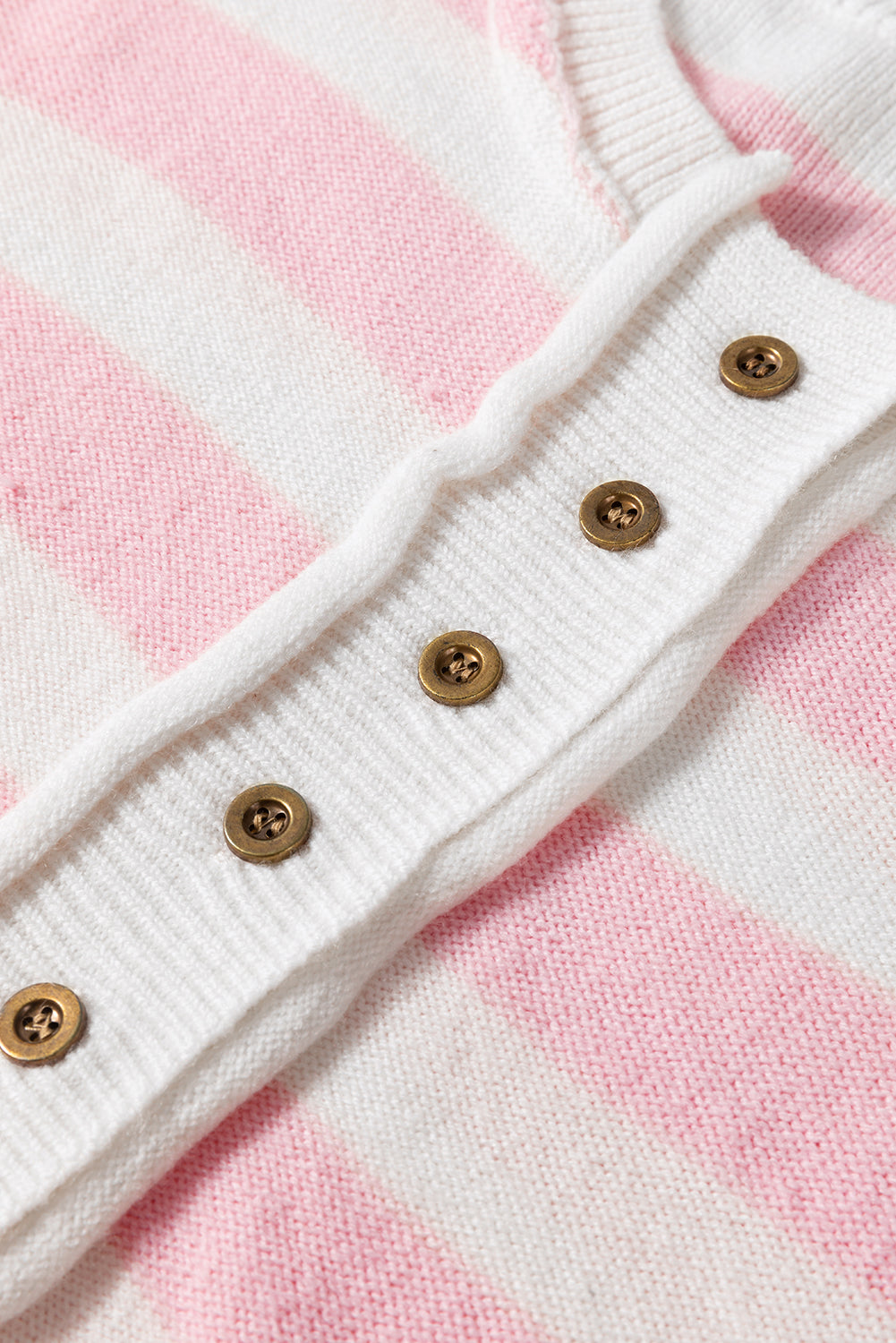 Pink Striped Drop Sleeve Henley Sweater