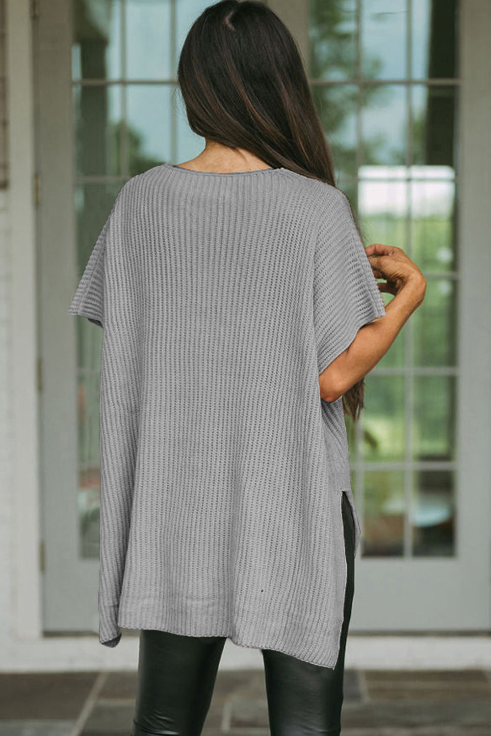 Side Slit Short Sleeve Oversized Sweater