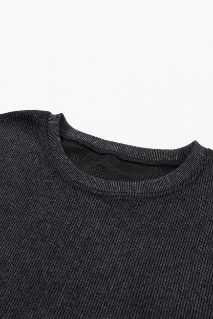 Ribbed Round Neck Drop Sleeve Pullover Sweatshirt