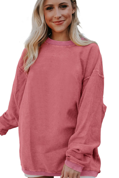 Plain Drop Sleeve Crinkle Rib Oversized Sweatshirt