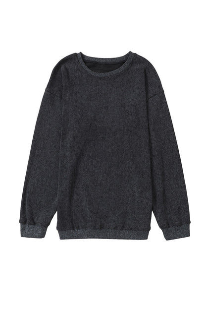 Ribbed Round Neck Drop Sleeve Pullover Sweatshirt