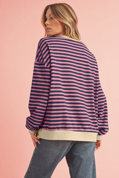 Green Stripe Contrast Edge Oversized Sweatshirt