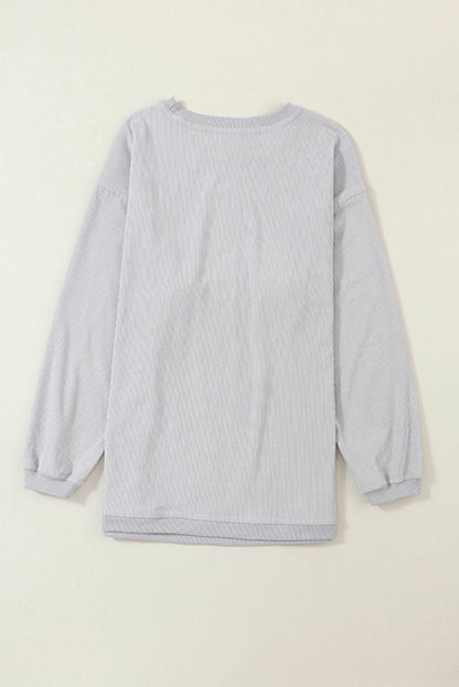 Plain Drop Sleeve Crinkle Rib Oversized Sweatshirt