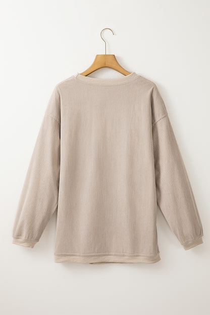 Plain Drop Sleeve Crinkle Rib Oversized Sweatshirt