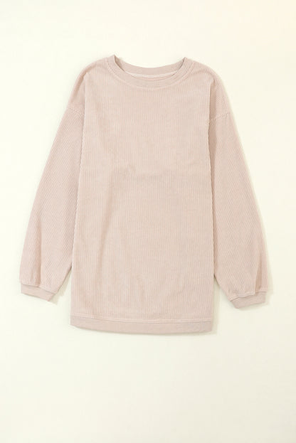 Plain Drop Sleeve Crinkle Rib Oversized Sweatshirt