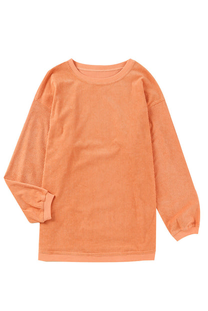 Plain Drop Sleeve Crinkle Rib Oversized Sweatshirt