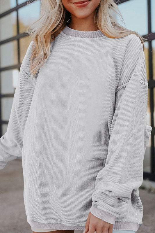 Plain Drop Sleeve Crinkle Rib Oversized Sweatshirt