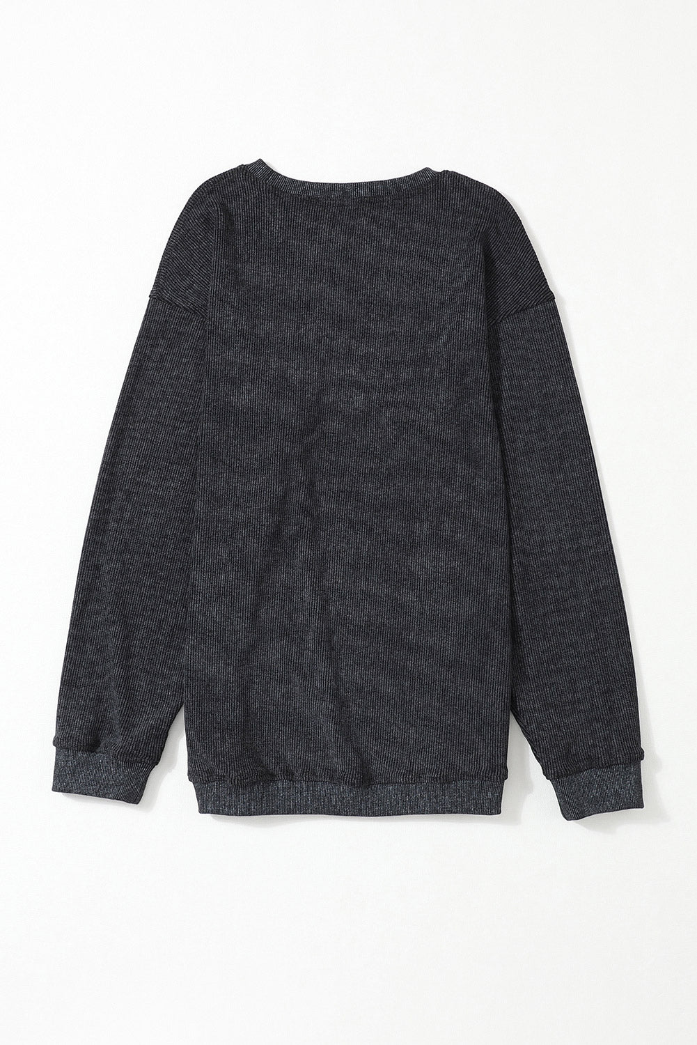 Ribbed Round Neck Drop Sleeve Pullover Sweatshirt