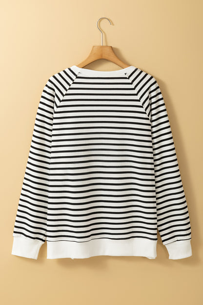 Black Stripe Raglan Sleeve Loose Split Sweatshirt