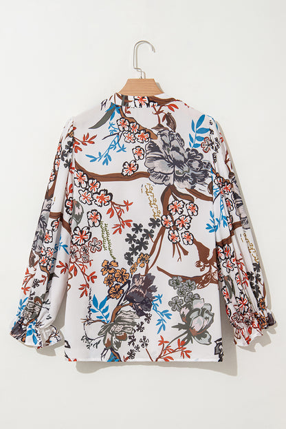 Boho Print Lantern Sleeve V Neck Blouse