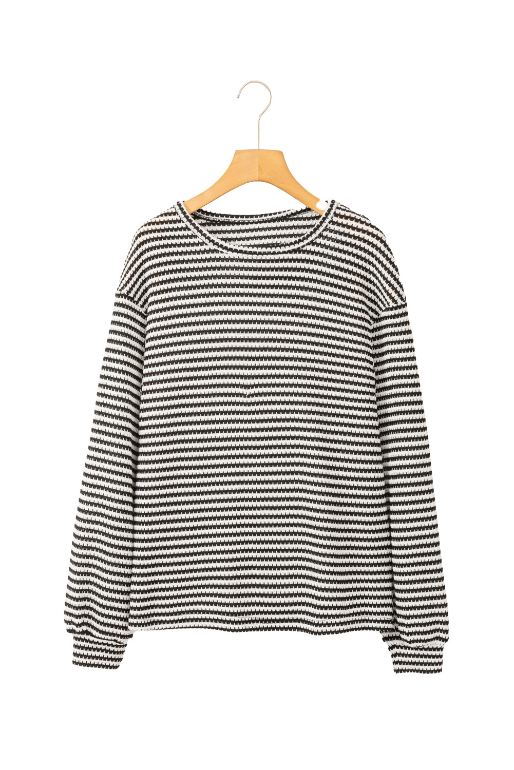 Khaki Stripe Round Neck Drop Shoulder Long Sleeve Top