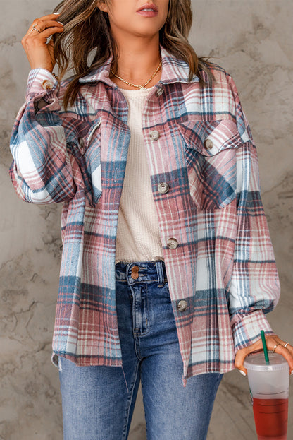 Gold Flame & Grey Plaid Button Up Collared Flannel Shacket